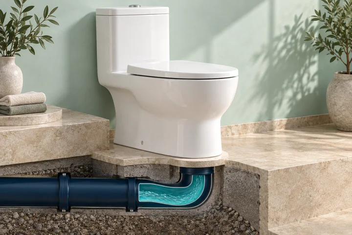 변기와 하부 배수관을 표현한 서비스 일러스트